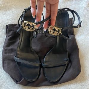 Gucci GG Logo Black Strappy Sandals